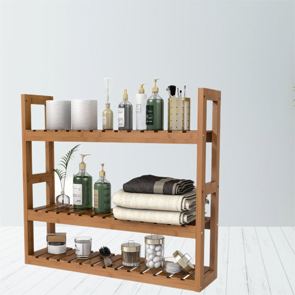 Rebrilliant Bamboo Bathroom Shelf 3Tier Wall Mount Storage Rack